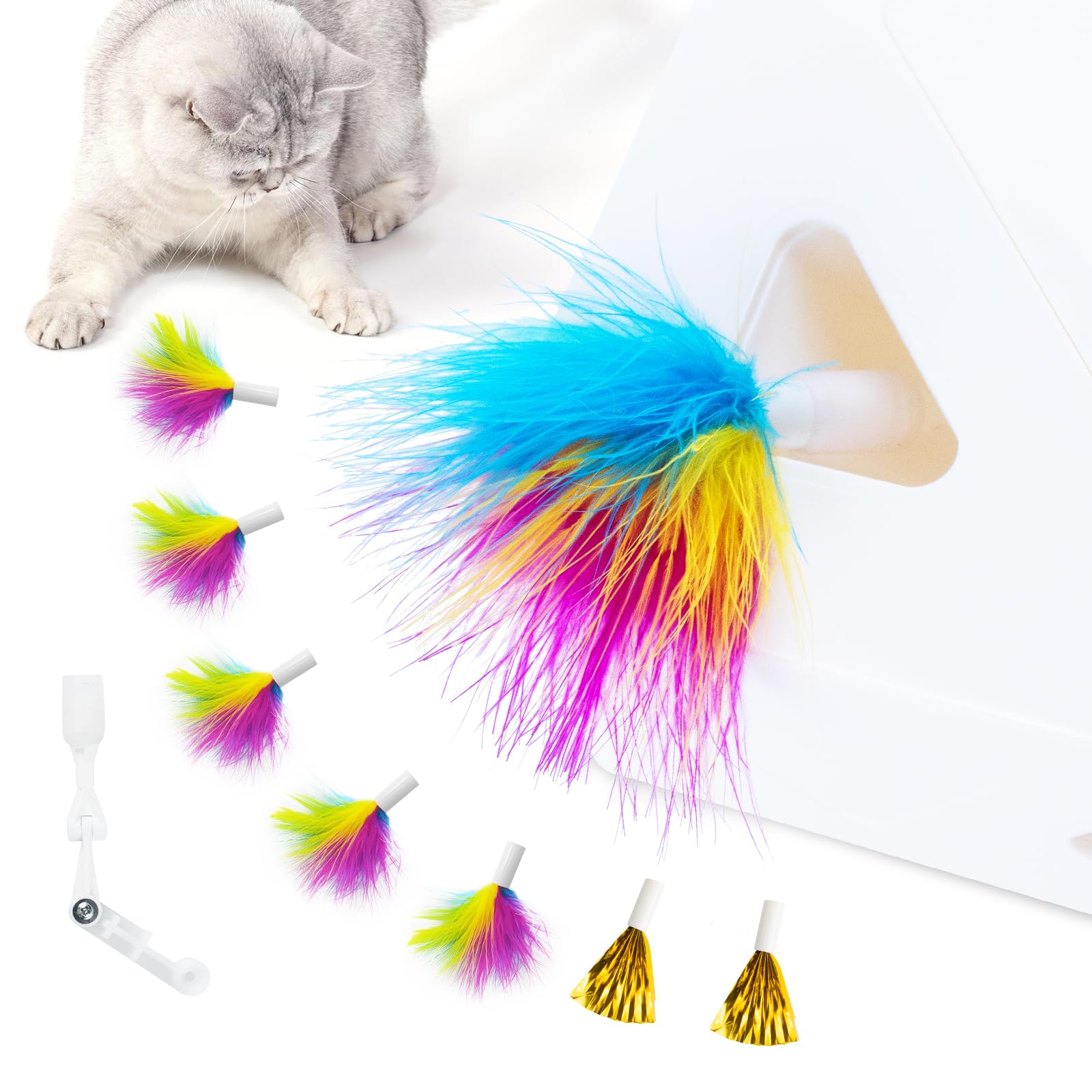 Migipaws Upgrade Rainbow Feather Replacement for MigiBox Cat Toy, 6pcs Rainbow Feather + 2pcs Free Mylar Refills