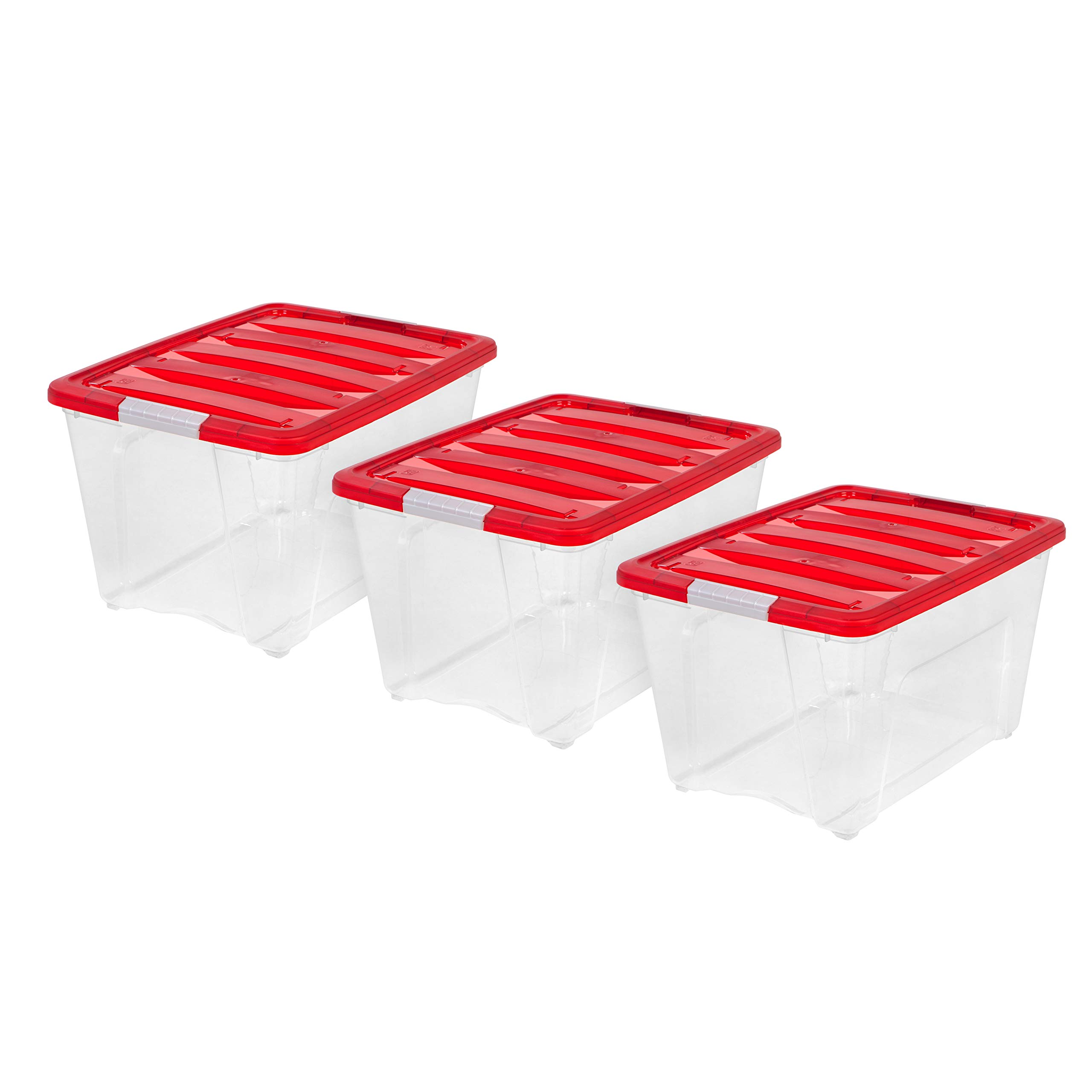 IRIS USA, TB56D, Holiday Plastic Storage Tote, 53 Qt, Red, 3 Pack