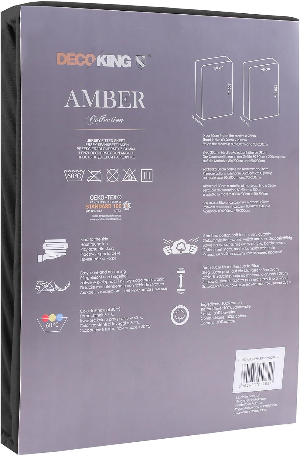 DecoKing Fitted Sheet Single 100% Combed Cotton Soft Jersey Bed Sheet 80x200-90x200 cm Black Amber - Image 4