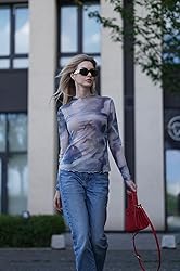 Zeagoo Ladies Mesh Sheer See Through Mockneck Top