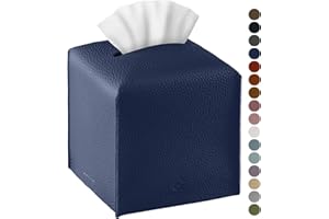 Tissue Box Cover, Jeethemy Square PU Leather Tissue Box Holder, Modern Tissue Case Facial Paper Organizer Dispenser，5X5X5'',Single Navy Blue
