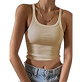 MISSACTIVER Women’s Basic Rib Knit Crop Tank Top Casual Solid Scoop Neck Sleeveless Crop Top Camisole