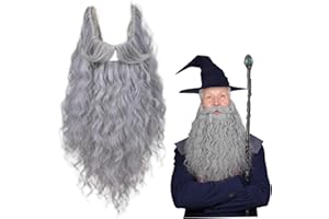 Wizard Beard 18 Inch Long Curly Grey Beards Realistic Wizard Costume Men for Halloween Party