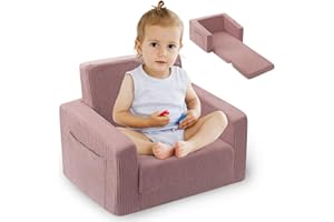 JOUHA Toddle & Kids Chair,2-in-1 Soft Toddler Couches That Fold Out,Toddler Chairs Comfy 1-3 Years Old,Convertible Sofa to Lounge,Pink