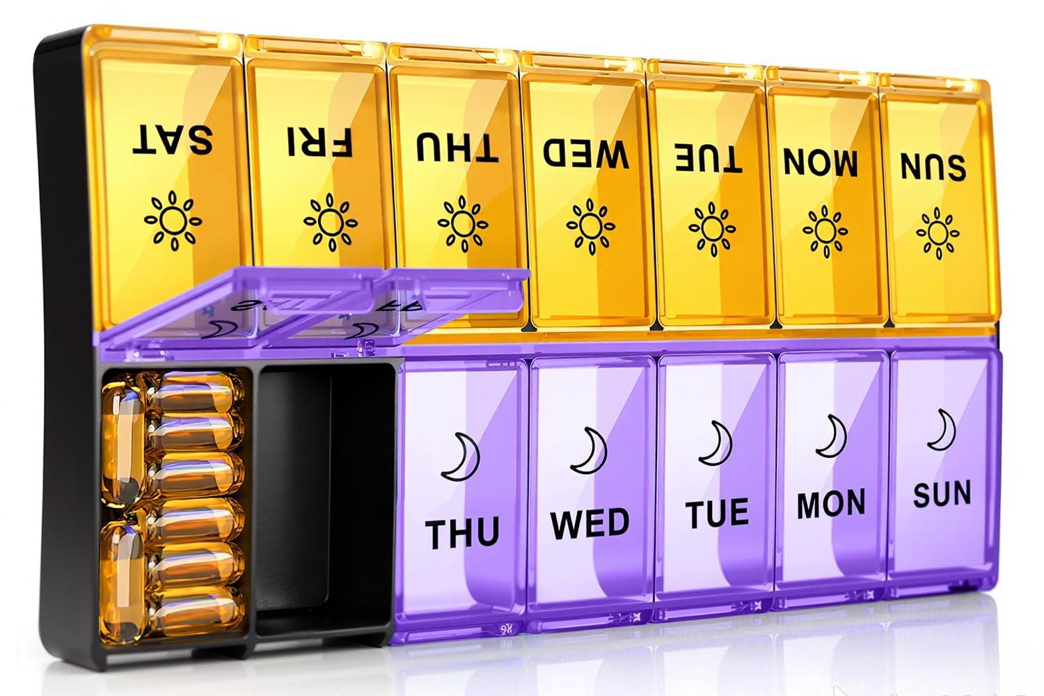 Mossime Weekly Pill Box 7-Day: Large Pill Boxes 7 Day 2 Times A Day Daily Pill Organiser with 14 Compartments - XL Week Tablet Case Am Pm Medication Organizer for Vitamin Supplement — image 1