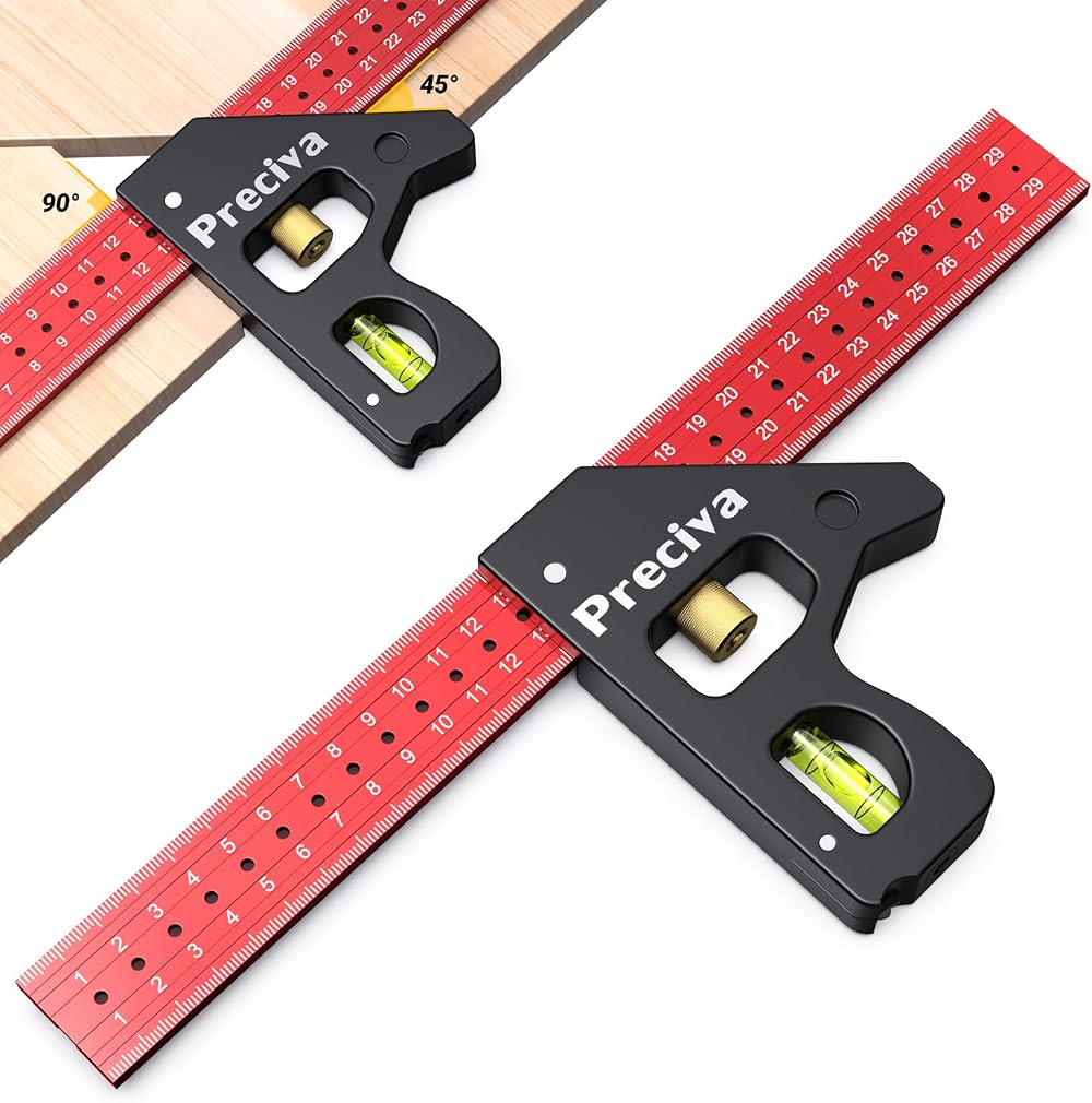 Preciva Combination Set Square 12in 300mm 45/90 Degrees with Bubble Level