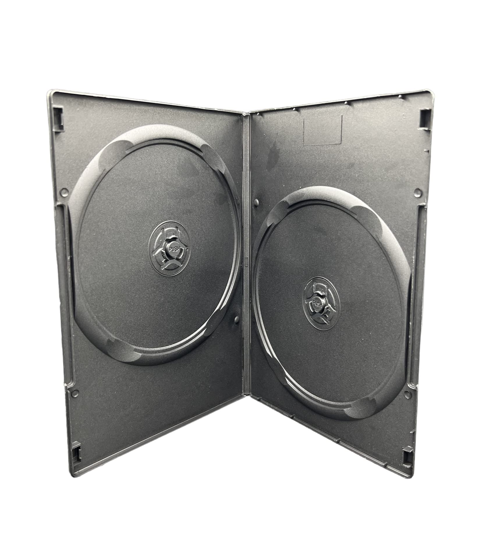 100 x Dragon Trading Double Black CD DVD BLu Ray Disc Cases With A 7mm Spine. Cases Hold Two Discs and Have A Outer Sleeve For ArtWork Inlay. Space Saving Cases.