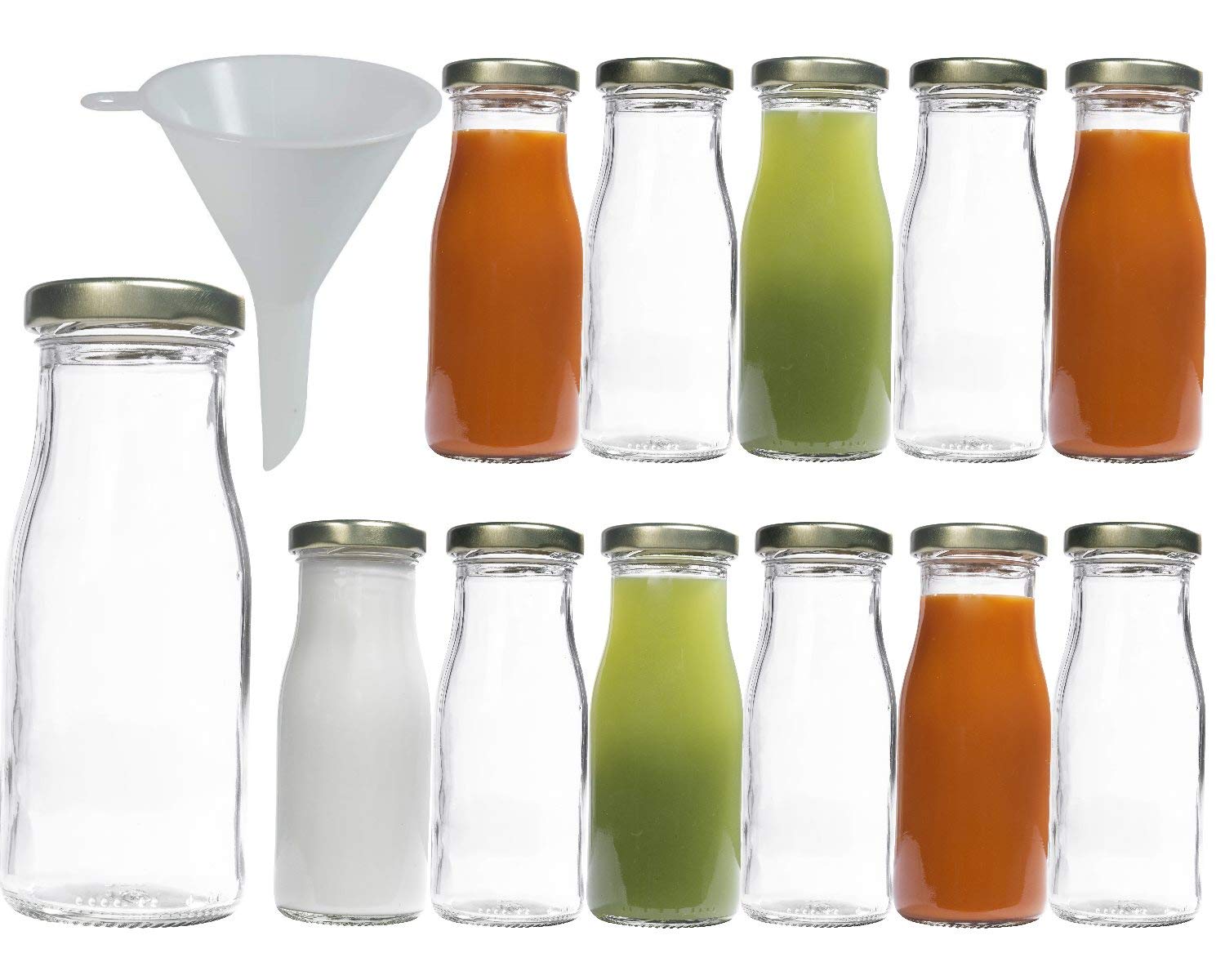 Viva Haushaltswaren Set of 12 Small Wide Neck Glass Bottles / 156 ml/with Filling Funnel Diameter 7 CM