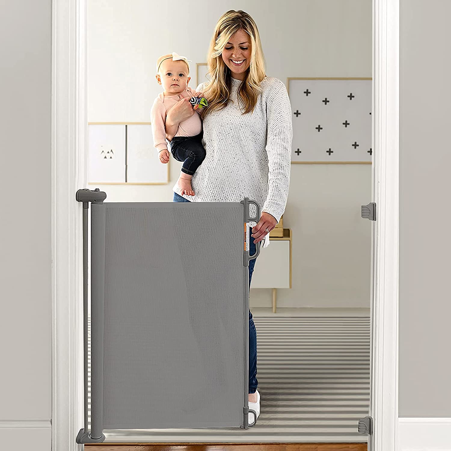 Momcozy Retractable Baby Gate, Mesh Baby Gate or Mesh Dog Gate, 33" Tall,Extends up to 55" Wide, Child Safety Gate for Doorways, Stairs, Hallways, Indoor/Outdoor