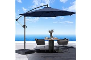 HOMSHADE 10ft Offset Patio Umbrella - w/Base, Cantilever Offset Hanging Patio Outdoor Market Umbrella UPF50+ UV Protection with Easy Tilt and Crank for Pool Deck and Garden(Navy Blue)