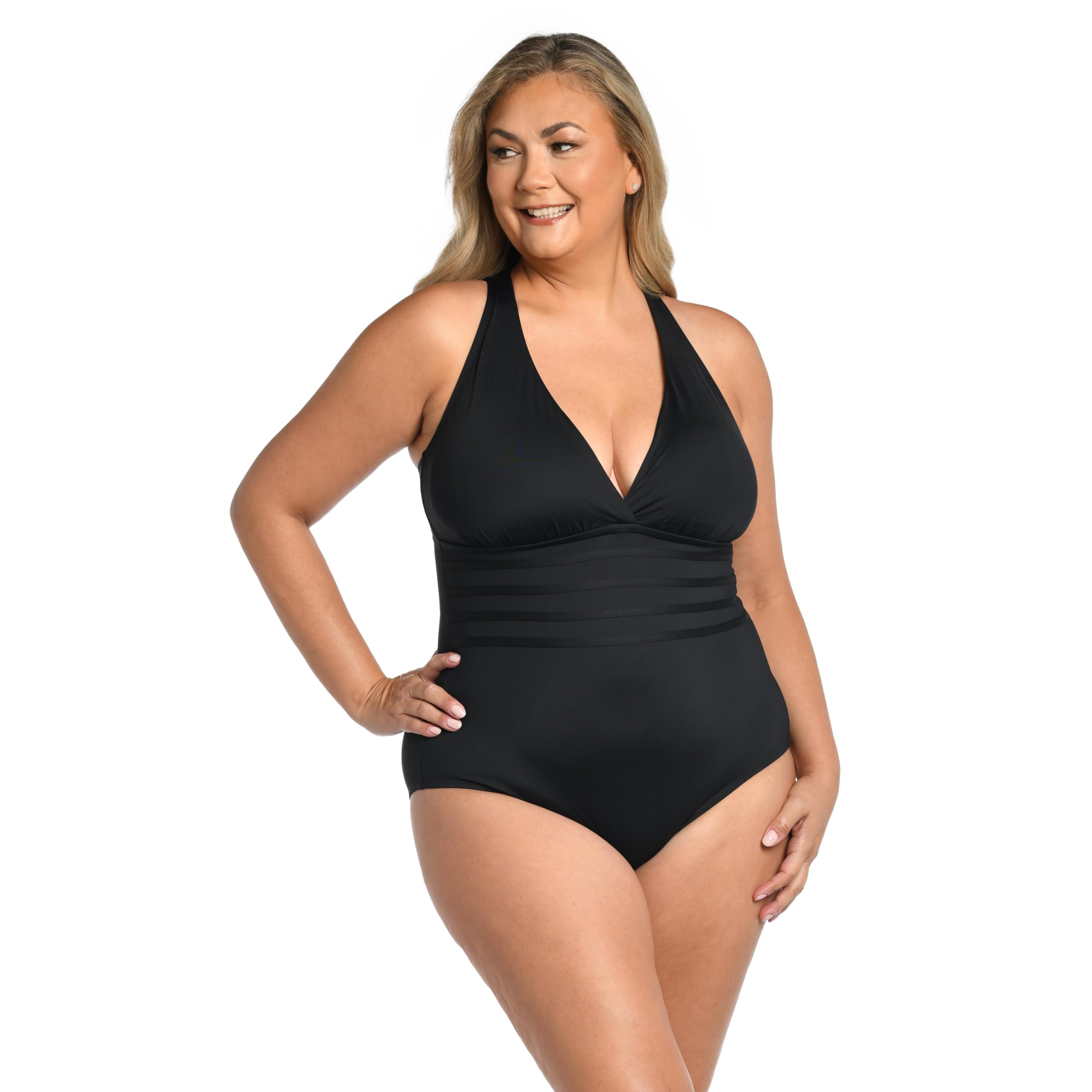 La Blanca Women's Plus Linea Costa Textured Removable Strap Swim Bandeau Top