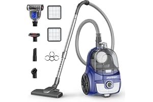 Aspiron Canister Vacuum, Upgraded 1600W Bagless Canister Vacuum Cleaner, Auto Cord Rewind, H13 HEPA Filter, 4Qt Large Capacit