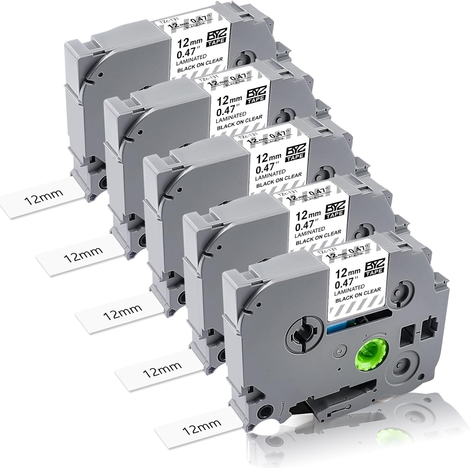 TZe-131 Clear Label Tape Compatible Brother P-Touch Tze131 Aze131 Black on Clear Tape TZe 12mm 0.47 Laminated Label TZe131 for Ptouch PT-1000 1010 H101C H110 H105 E110 H100R, 5-Pack