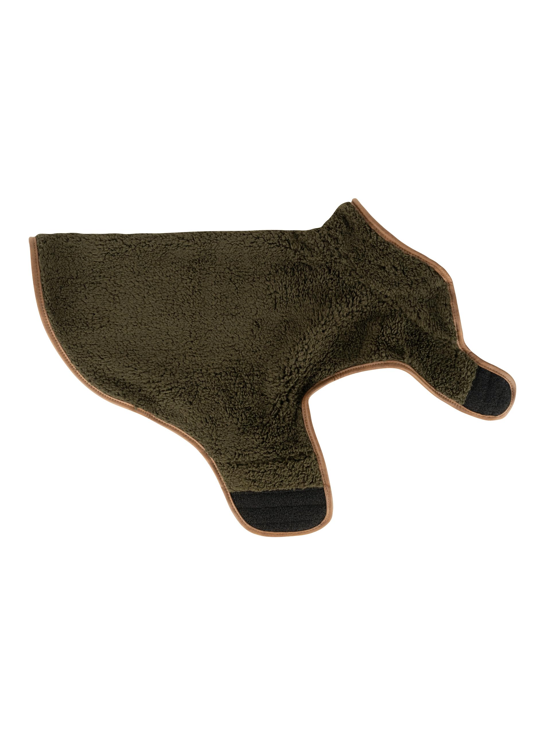 JACK PYKE Sherpa Fleece Dog Coat – Polyester Fleece, Dog Jumper for Medium Breeds, Faux Leather Piping, Adjustable Velcro – Perfect for Cold Weather & Outdoor Activities - Dark Olive, Small