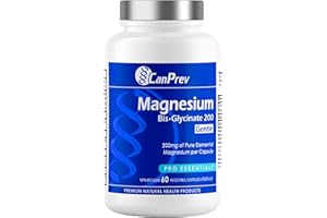 CanPrev - Magnesium Biglycinate Chelated 200 mg Gentle 60 Capsules 60-Day Supply - Muscle Health, Bone Health and Cramp Relie
