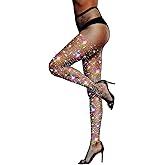 LUCKELF Sexy High Waist Tights Sparkle Rhinestone Fishnets Party Rhinestone Mesh Stockings