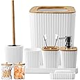 XLHOMO Bathroom Accessory Set, 9-Piece White Bathroom Set with Tray, Soap Dispenser, Toothbrush Holder, Toothbrush Cup, Soap Dish, Toilet Brush, Trash Can and Q-tip Holders for Bathroom/Housewarming
