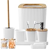 XLHOMO Bathroom Accessory Set, 9-Piece White Bathroom Set with Trash Can, Tray, Soap Dispenser, Toothbrush Holder, Toothbrush Cup, Soap Dish, Toilet Brush and Q-tip Holders for Bathroom/Housewarming
