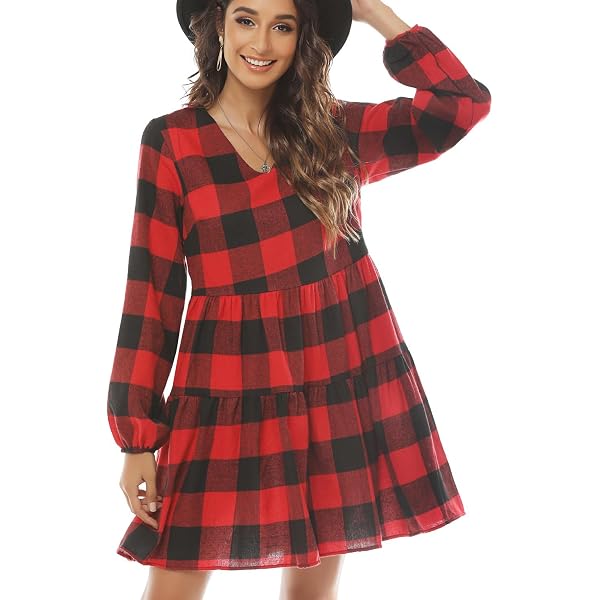 FANCYINN Women's Gingham Stand Collar Shirt Dress Button Down Casual Long  Sleeve Tie Sleeves Mini Plaid Shirt Dresses Rose Red and Black XS at Amazon  Women's Clothing store