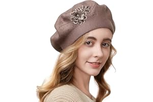 GAJAOUS Flower Embroidery Beret Hat for Women, French Style Knitted Beret Hats, Stylish Solid Color Beret Cap for Women Girls Lady
