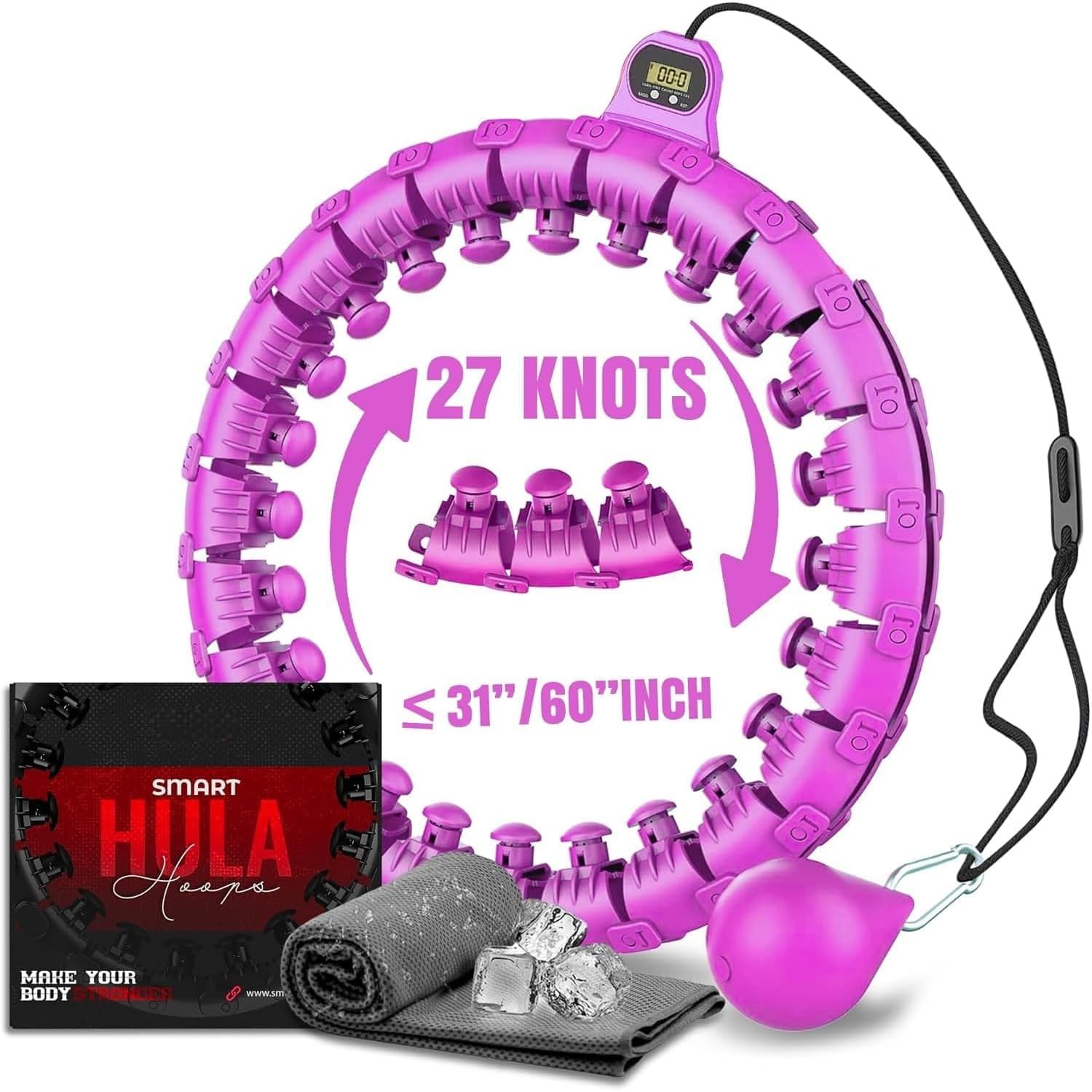 Active 100 Smart Weighted Hula Hoop, Adjustable Fitness Exercise Weighted Hula Hoop - 27 Detachable Knots/Link (Purple)
