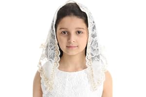 Mantveil Girl's First Communion Veil: White Lace Mantilla Head Coverings Latin Mass Church Veil for Catholic Baptism