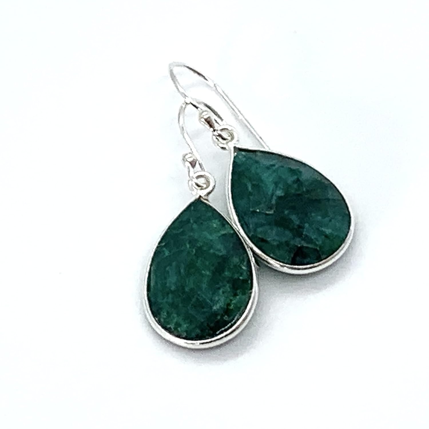 Emerald Teardrop Earrings with Sterling Silver, 1.25 inches
