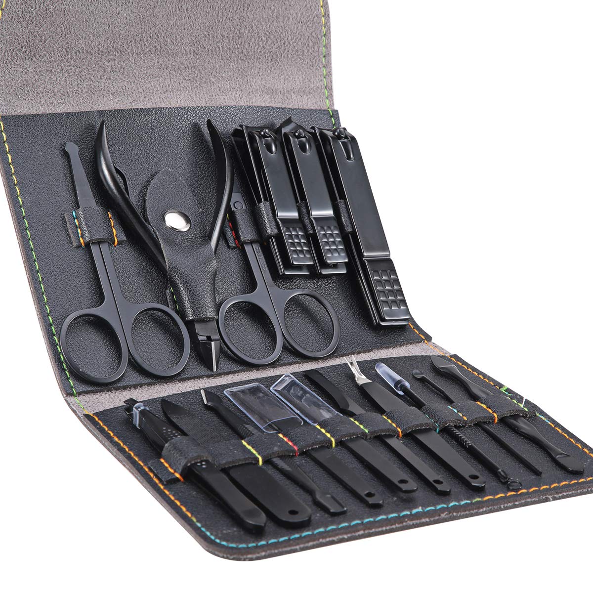 Leipple Manicure Set Professional Pedicure Kit Nail Care Tools - 16 in 1 Stainless Steel Nail Clippers Tools - Grooming Kit with Luxurious Leather Travel Case (Black) : Beauty