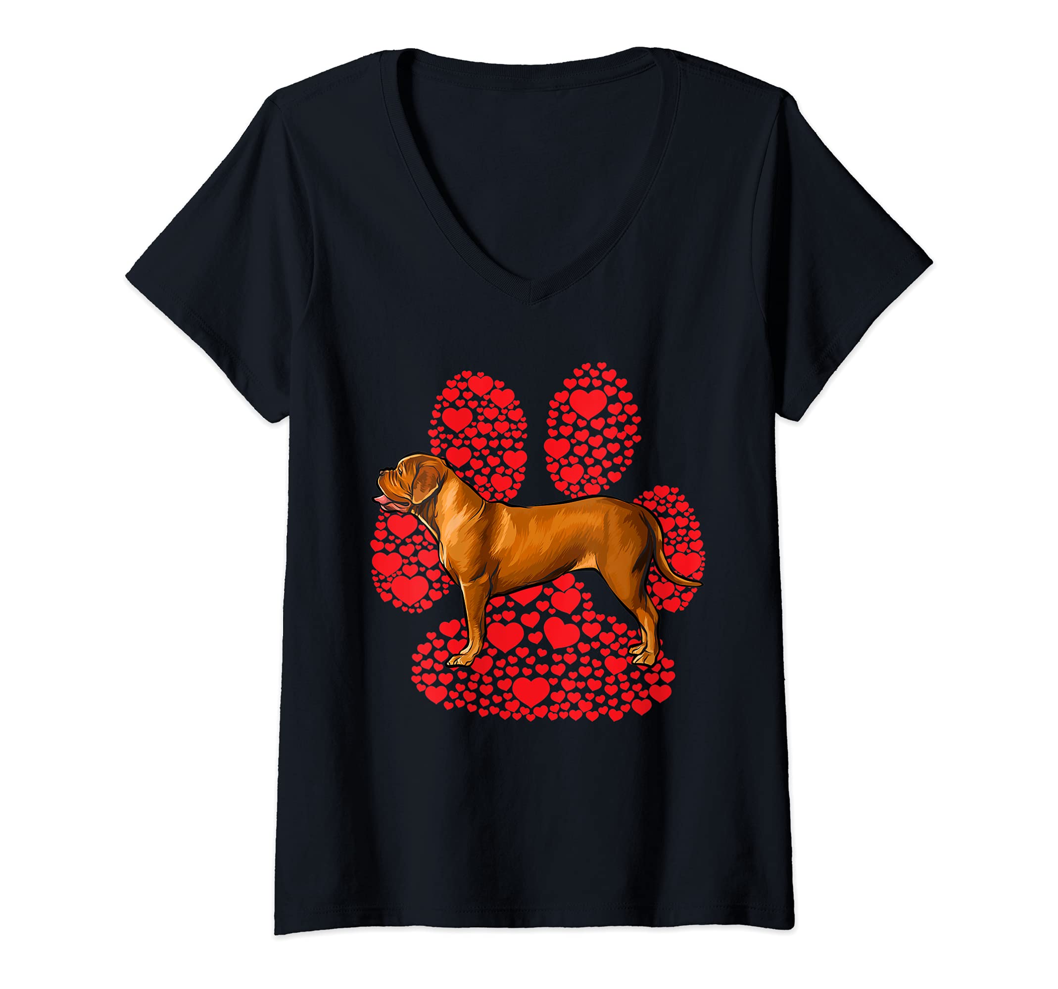 Womens Dogues de Bordeaux Valentines Day Dog Love Paw V-Neck T-Shirt