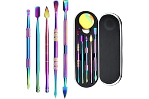 YETOOME 6 Pcs Wax Carving Tool Set with 5 ml Silicone Container and Portable Metal Case, Double-Ended Carving Tool Stainless Steel Wax Sculpting Tools for Wood, Wax, Clay, Pottery, Rainbow Color
