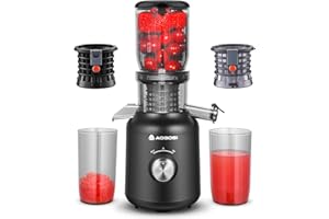 AAOBOSI Cold Press Juicer, Aobosi 4.1"Large Feed Chute Masticating Juicer Machines w/ 2 No-Metal Filters, for Whole Vegetable and Fruit, Easy Clean w/Brush, Quiet Powerful Motor for Smooth Extraction (Black)