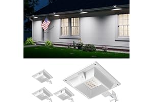 FALOVE 4 Pack White Solar Powered Gutter Lights Outdoor Decorative Waterproof 12 LEDs Yard Lamp for Lighting Fence, Railing, Outside Wall, Deck, Garden, Path, Backyard, Walkway, Patio, Holeless Installation