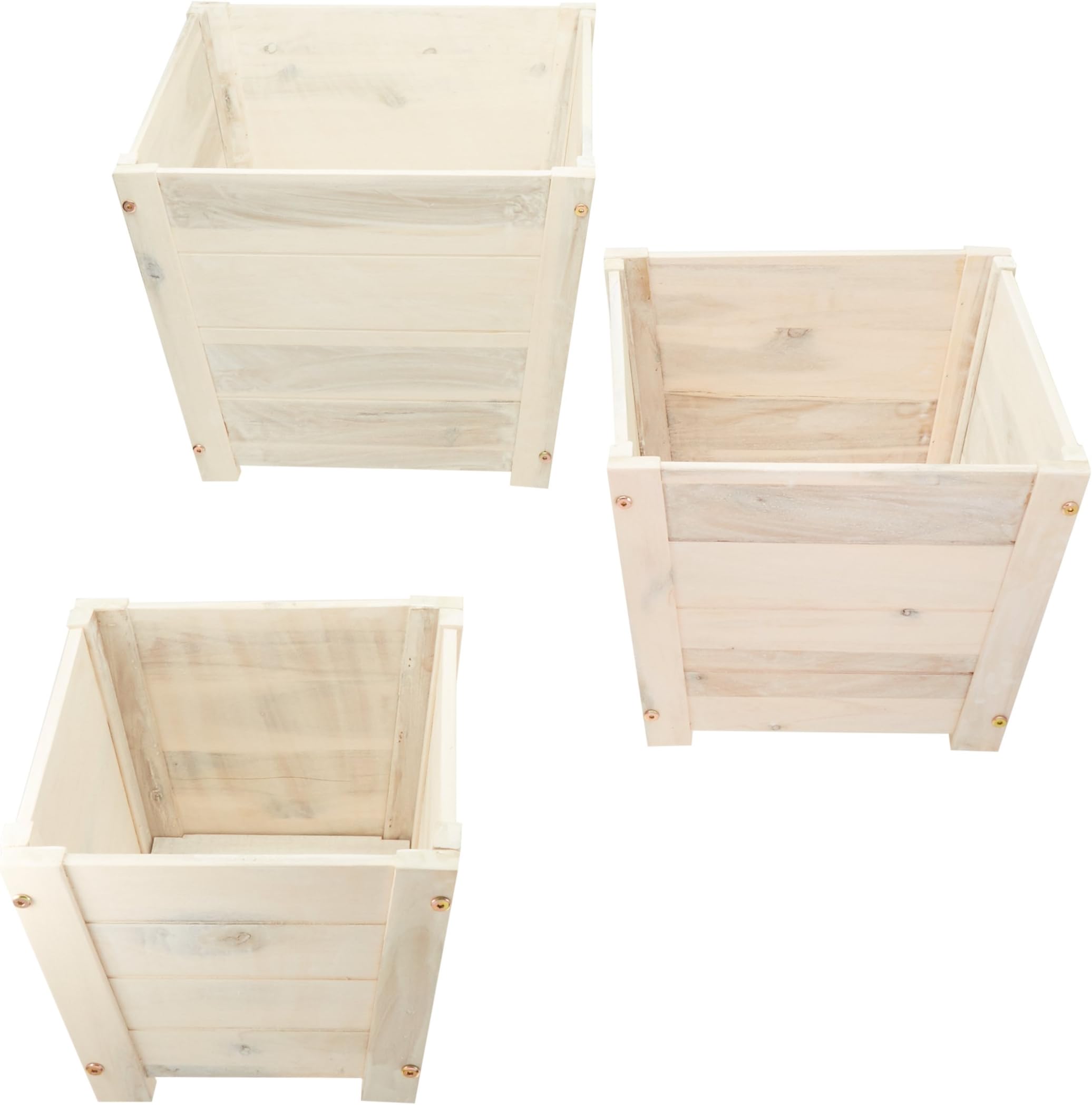 Happy Planter HP336B Wood Barrel Outdoor Planter, Set of 3 Planters, Color: White Oak