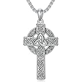 Oseew Celtic Cross Necklace For men Silver Cross Pendant Necklace Mens Celtic Cross Celtic Amulet Necklace Protection Jewelry Religious Gifts with 2.5mm 22"+2" Adjustable Rolo Chain