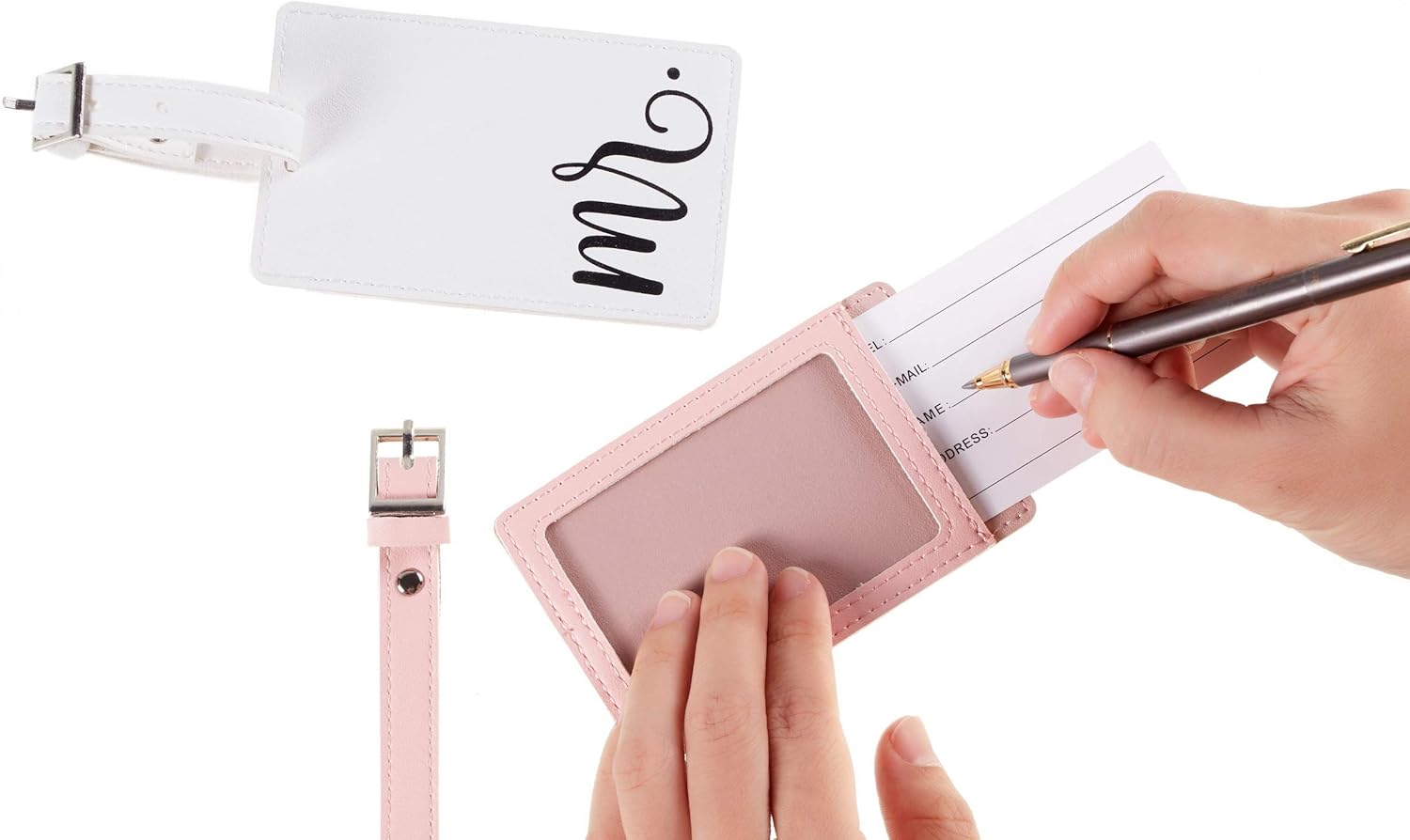  | Mr & Mrs Luggage Tags Couple Honeymoon Tags Set by Toughergun Vegan Leather Pink and White | Luggage Tags