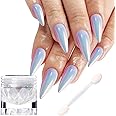 Fokostar Unicorn Chrome Nail Powder 1g - Mermaid Aurora Metallic Mirror Effect Pearl Glitter Pigment for Gel Nails - White Iridescent Polish Design With Tool