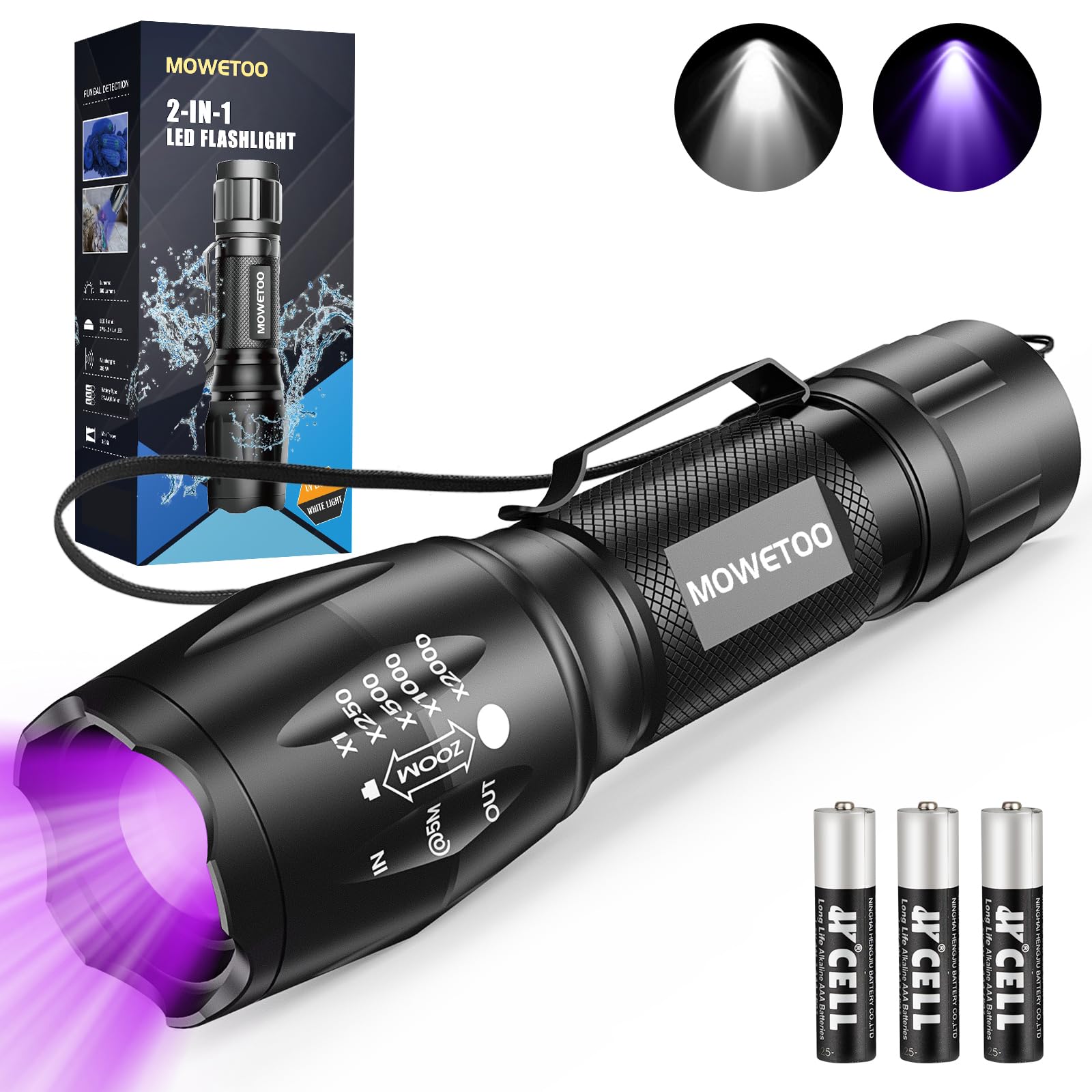 Photo 1 of MOWETOO UV Flashlight, Portable Blacklight Flashlight, LED Torch with White and Ultraviolet Light Combo, Black Light Pet Urine Detector for Dog Cat Pee, ID Check, AC Leak, Bed Bug, Rocks, Resin