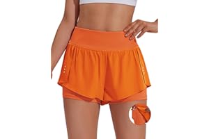PINSPARK 2 in 1 Athletic Shorts for Women Biker Underneath Running Shorts High Waisted Gym Workout Short with Side Pockets