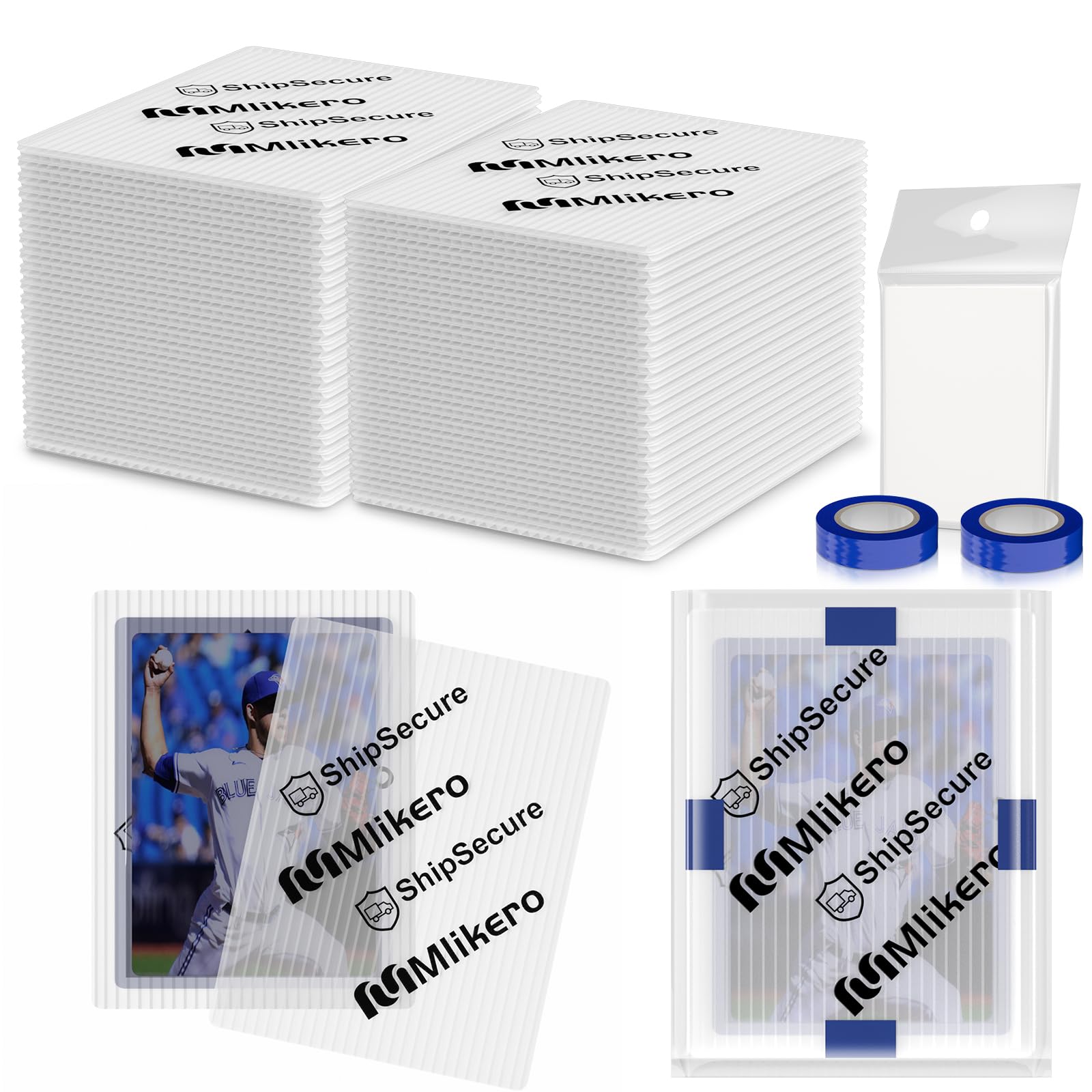 Photo 1 of 120 Pack Trading Card Shipping Protectors, 3.5'' x 4.5'' Plastic Card Protector with Tape Rolls for Mailing Sports Cards