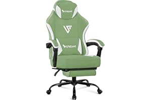 Vonesse Gaming Chair, Computer Chair Fabric with Pocket Spring Cushion, Office Chair with Footrest and Massage Lumbar Support, Reclining Gaming Chairs for Adults 250LBS (Green)