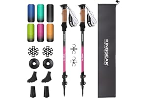 KINGGEAR Nordic Walking Stick, TP1 Hiking Poles Retractable Lightweight 7075 Aluminum, Trekking Poles with Flip Lock, Natural Cork and EVA Grip, 2pc Hiking Gear