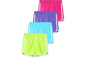 Resinta 4 Pack Youth Girls Athletic Shorts Quick Dry Active Shorts Big Girl Summer Sports Shorts for Running Dance Yoga