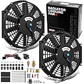 DNA Motoring 2pcs 12Inch Electric Radiator Cooling Fan Thermostat Wiring Switch Relay Kit, Universal High Performance Slim Fan Push Pull Electric Radiator with Mount Kit, RAF-12X2+SW-KIT