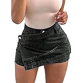 Avanova Women Denim Mini Skirt Jean Skort Sexy High Waist Asymmetrical Wrap Stretch Short Skirts