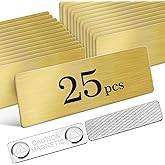 Blank Magnetic Name Tags 25 Pack, 1 x 3 in Name Tags for Clothes, Stainless Steel DIY Name Badges with Strong Magnetic Backing, School Office Supplies, Gold