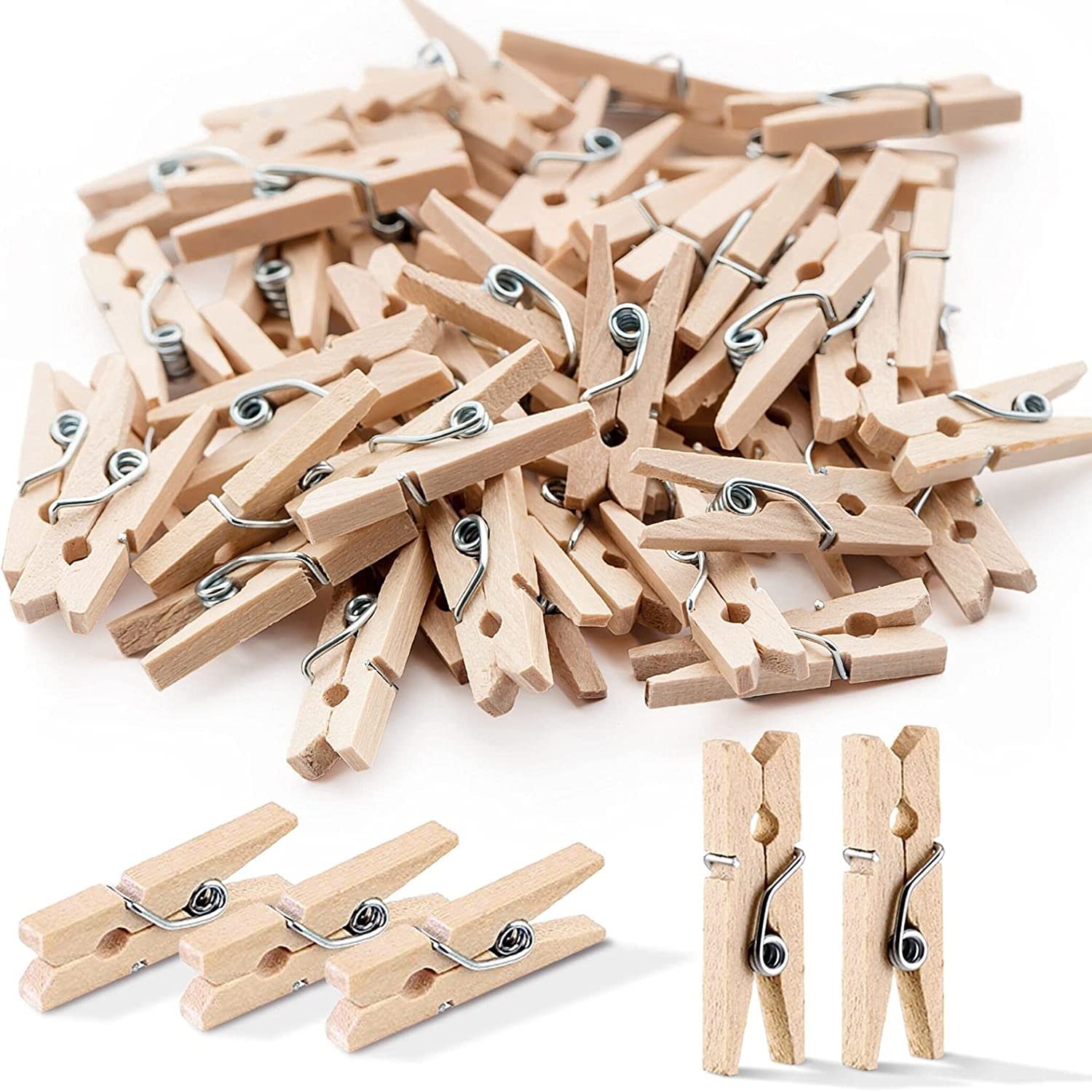 YiXuTag Mini Wooden Clip, Photo Decoration Clip, Ideal for Holding Photo Paper or Decorative Photos, for DIY, Clothes and Decoration at Weddings and Events 100 Pieces