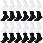 LAETBBE 24 Pairs Toddler Socks Kids Boys Crew Socks Kids Athletic Sock Black White School Sock Bulk for Boys Girls 1-14 Years