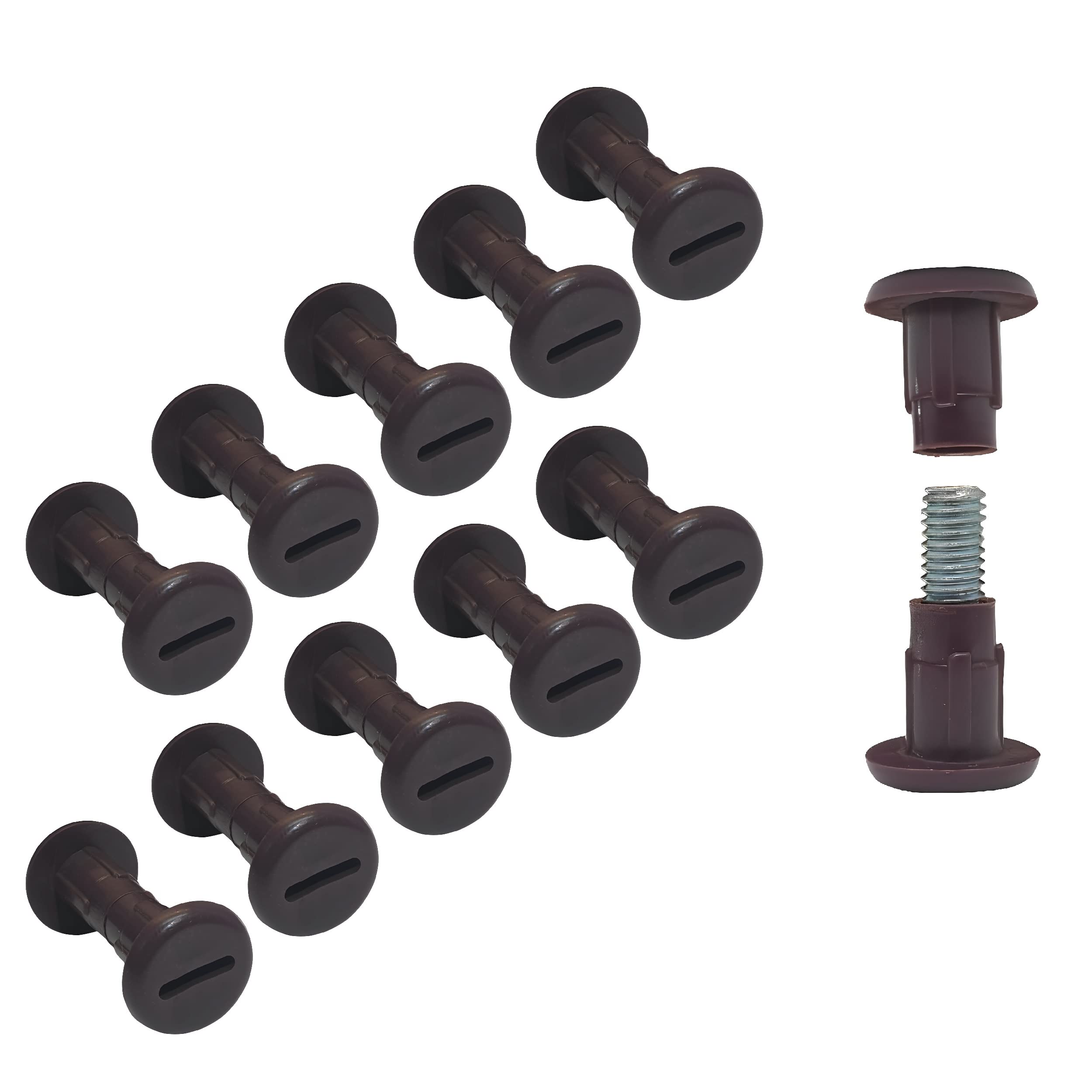 TERF® Cabinet Connecting Jointing Binding Post Screw Bolt M6 (6mm) Steel Threaded Furniture Cabinet Fixing Connector Screw for Join Furniture Thickness 27mm to 32mm Brown - Pack of 10