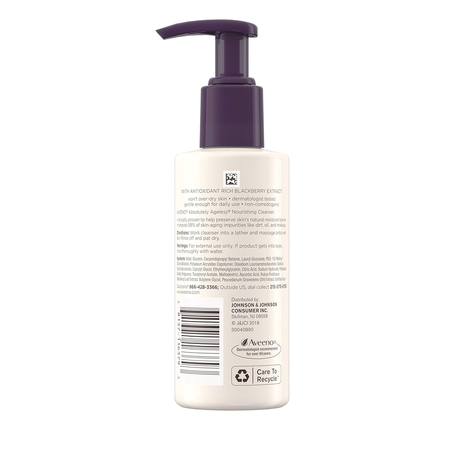 Aveeno Absolutely Ageless Nourishing Daily Facial Cleanser with Antioxidant-Rich Blackberry Extract, Non-Comedogenic Face Wash from Dermatologist-Recommended Brand, 5.2 fl. oz: Beauty