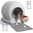 Giosuan Self Cleaning Cat Litter Box, Smart Automatic Cat Litter Box with Safety Protection/65L+9L Large Capacity/APP Control/Anti-Pinch for Multiple Cats - Grey